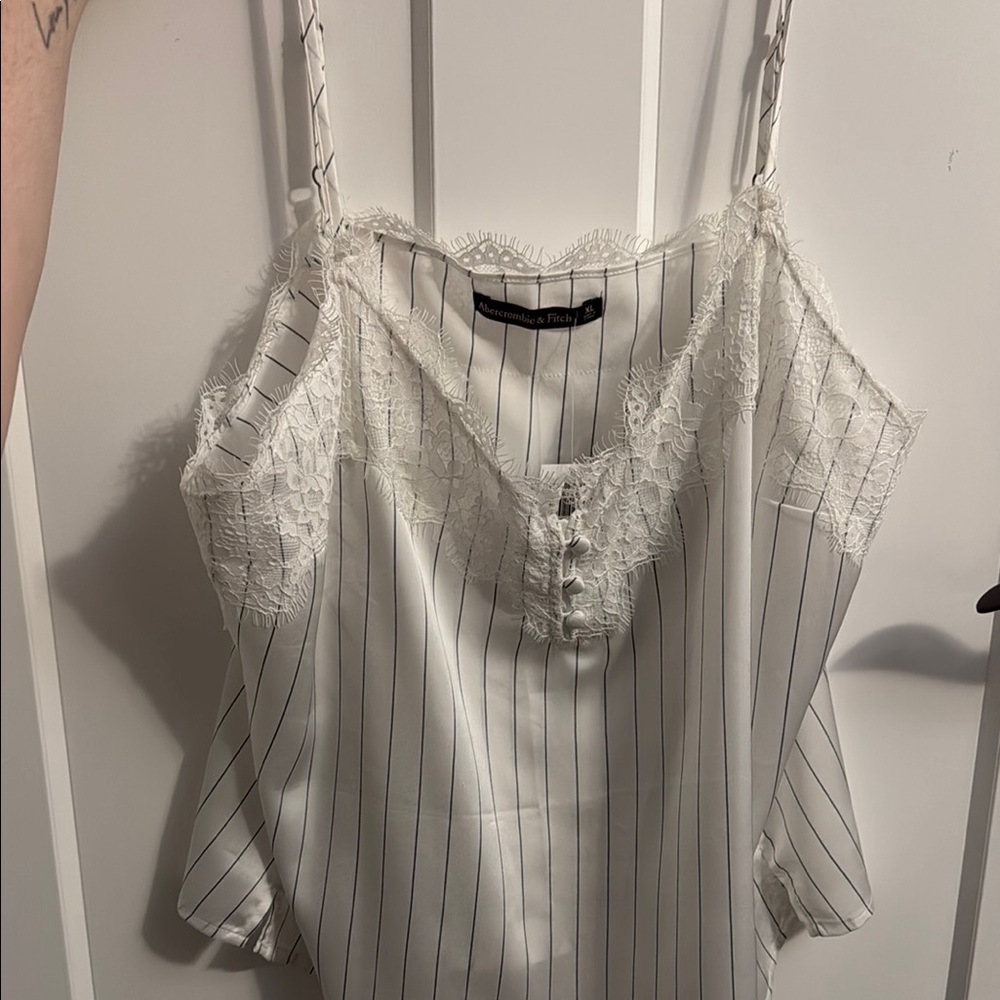 White Lace Trim Striped Camisole Top